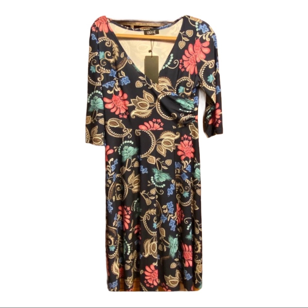 L’Bisse black floral long wrap dress Medium